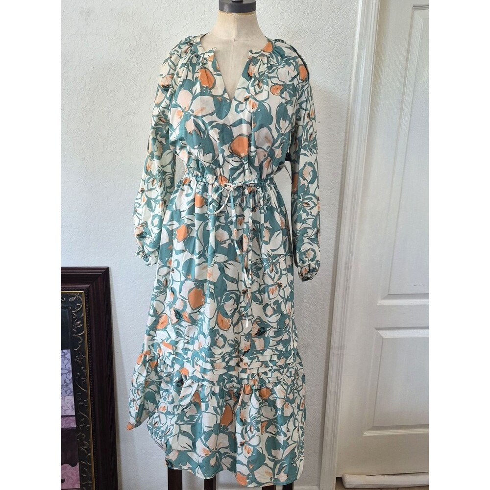 June + Vie Reglan Puff Sleeve Floral Maxi Cotton Dress Sz 10/12